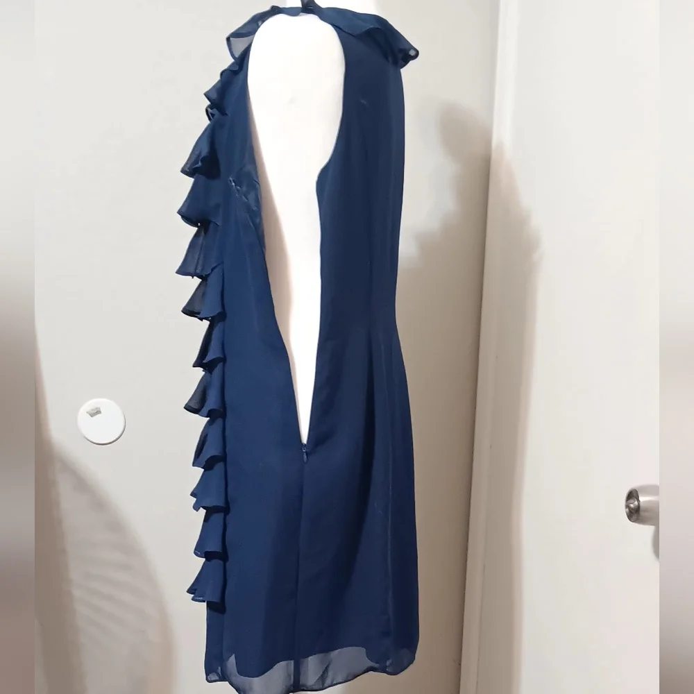 Adrianna Papell Women Ruffle Sleeveless Dress‎ Navy Blue Sz10